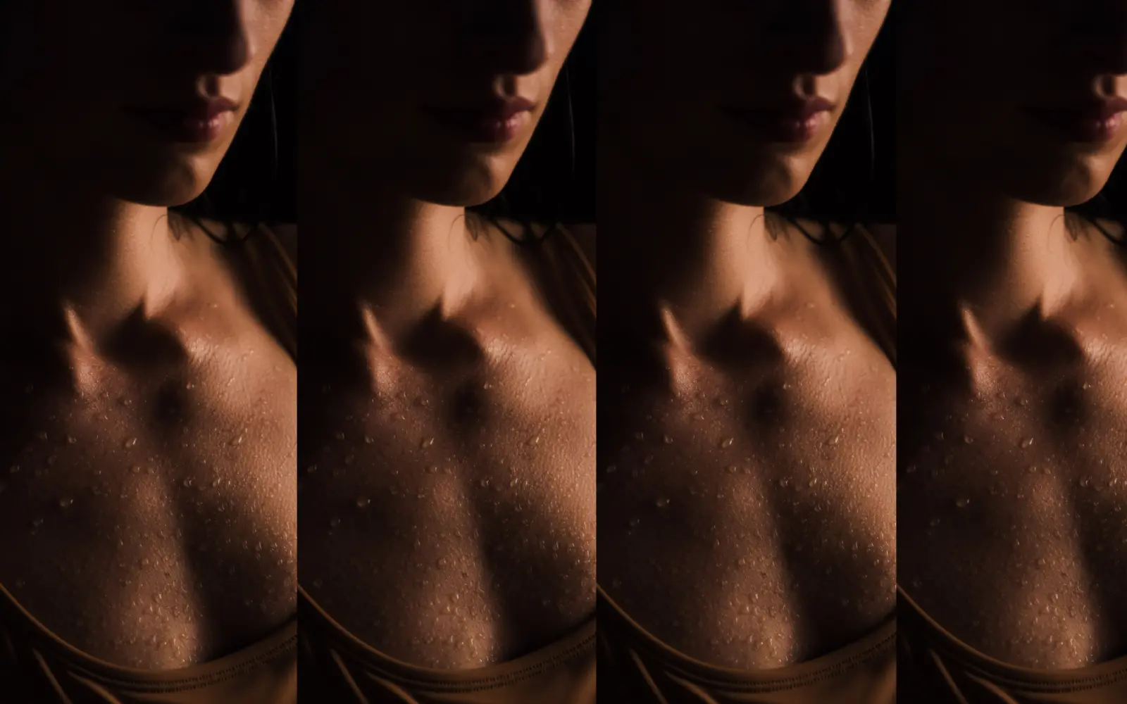 Repeated image of a woman’s torso after a workout; original by Ron Lach on Pexels