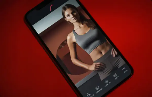 Mobile phone with the Manhattan app open on a red backdrop