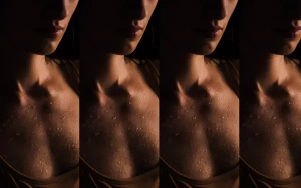 Repeated image of a woman’s torso after a workout; original by Ron Lach on Pexels